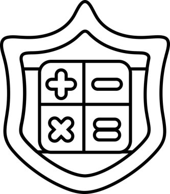 Siyah arka planı, beyaz sayıları ve sembolleri olan bir kalkan. Kalkanın amacı bilgi ve koruma kalkanını temsil etmek.