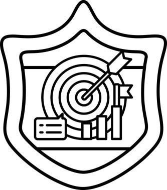 Üzerinde hedef ve hedef tahtası olan bir kalkan. Kalkan siyah ve beyaz.