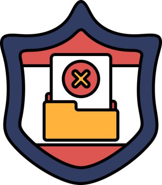 Üzerinde X olan kırmızı ve sarı bir dosya olan mavi bir kalkan. Klasör açık ve üstünde X harfi var.