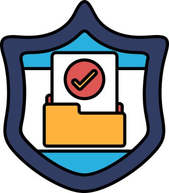 Üzerinde kırmızı işaret olan bir kalkan. Kalkan mavi ve sarı. Kalkan bir koruma sembolüdür.