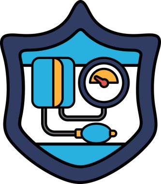 Tansiyon bilekliğinin siyah beyaz çizimi. Kelepçe kan basıncını ölçen bir makineye bağlı. Çizim basit ve basit. Sahne sakin ve odaklı.