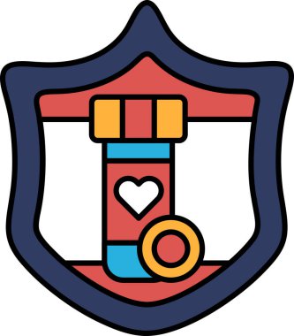 Bir kalp ve üzerinde kırmızı-mavi bir şişe olan bir kalkan. Şişe de mavi ve kırmızı.