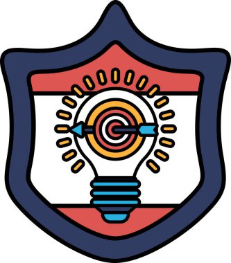 Üzerinde ampul olan bir kalkan. Ampul oklarla ve dairelerle çevrili.