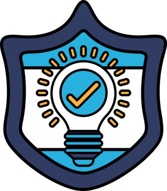 Üzerinde ampul olan bir kalkan. Ampul yanıyor ve üzerinde kontrol işareti var.