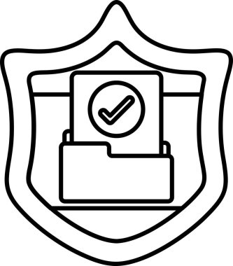 Üzerinde dosya ve işaret olan bir kalkan. Kalkan siyah ve beyaz.