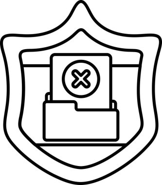 Üzerinde bir dosya ve üzerinde X olan bir kalkan. Kalkan siyah ve beyaz.