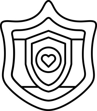 Üzerinde kalp olan bir kalkan. Kalkan siyah beyaz. Kalp kırmızıdır.