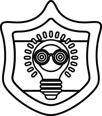 Üzerinde ampul olan bir kalkan. Ampul iki gözle çevrilidir. Kalkan siyah ve beyaz.