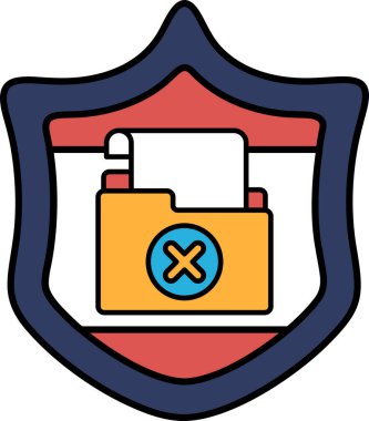 Üzerinde klasör ve X olan bir kalkan. Dizin silinmiş ya da reddedilmiş bir belge ya da dosya gibi görünüyor