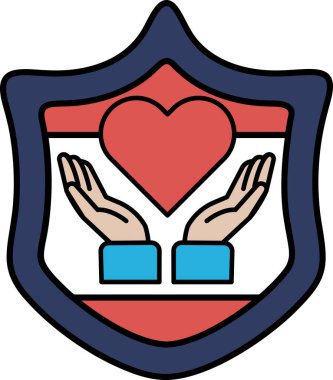 Kalbi tutan iki elli bir kalkan. Kalkan siyah beyaz. Kalkan, sevgi ve korumayı temsil eder.