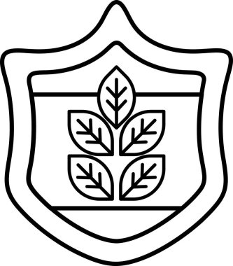 Üzerinde yapraklı bir tasarım olan bir kalkan. Kalkan siyah beyaz. Kalkanın amacı koruma ve büyümeyi temsil etmek.