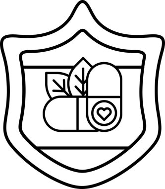 Üzerinde bir kalp ve yaprak olan siyah beyaz bir kalkan. Kalkanın amacı koruma ve sağlığı temsil etmektir.