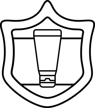 Üzerinde diş macunu tüpü olan bir kalkan. Kalkan siyah ve beyaz.