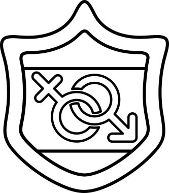 Üzerinde iki adam olan bir kalkan. Kalkan siyah beyaz. Kalkan bir koruma sembolüdür.