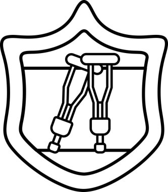 Üzerinde iki koltuk değneği olan bir kalkan. Kalkan siyah ve beyaz.