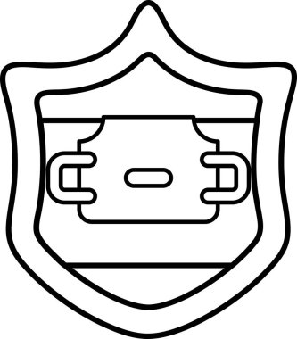 Üzerinde metal bir plaka olan bir kalkan. Plakanın üzerinde kilit var. Kalkan siyah ve beyaz.