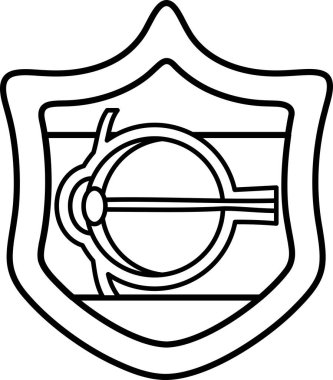 Üzerinde göz olan bir kalkan. Göz bir daire ile çevrilidir. Kalkan beyaz.