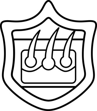 Üzerinde üç saç olan bir kalkan. Kalkan siyah beyaz. Kalkan bir koruma sembolüdür.