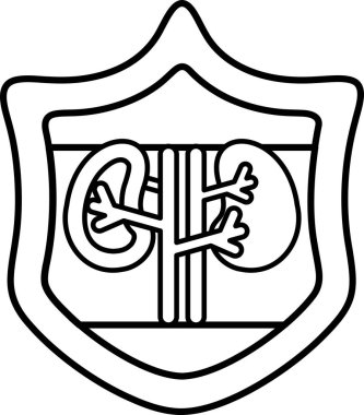 Üzerinde böbrek olan bir kalkan. Kalkan siyah beyaz. Görüntünün odak noktası böbrek.