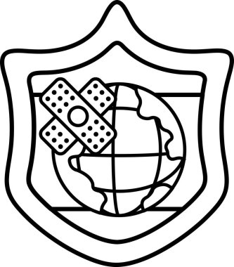 Üzerinde haç ve bandaj olan bir kalkan. Kalkan siyah beyaz. Kalkan bir koruma sembolüdür.