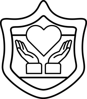 Kalbi tutan iki elli bir kalkan. Kalkan siyah beyaz. Kalkan, sevgi ve korumayı temsil eder.