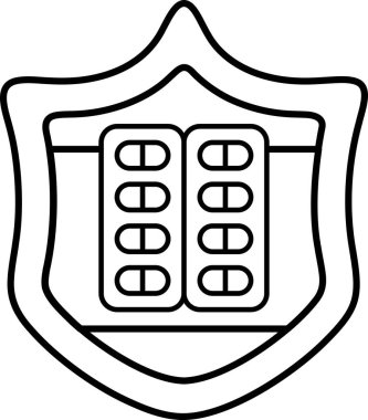 Üzerinde haplar olan bir kalkan. Kalkan siyah ve beyaz.