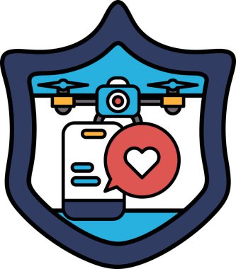 Üzerinde kalp ve cep telefonu olan bir kalkanın siyah beyaz görüntüsü. Kalkan korumayı simgeler ve kalp de aşkı simgeler. Cep telefonu iletişimin sembolüdür.