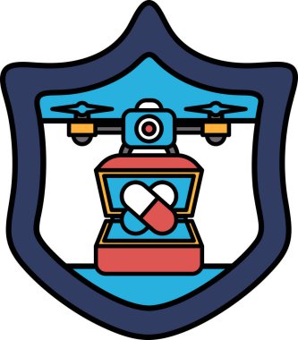 Üzerinde bir kutu olan siyah beyaz bir kalkan resmi. Kutuda 