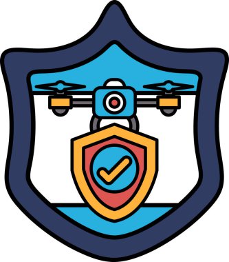 Üzerinde insansız hava aracı olan bir kalkan. Kalkan siyah ve beyaz.