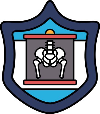 Üzerinde bir iskelet olan siyah beyaz bir kalkan. İskelet bir kaide üzerinde ve bir kemik yapısı ile çevrilidir. Kalkan siyah beyaz ve çok basit bir tasarımı var.