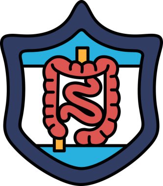 Sindirim sisteminin siyah beyaz çizimi. Çizim, üzerinde uzun, ince bir tüp olan bir kalkan. Kalkan bir çemberle çevrili.