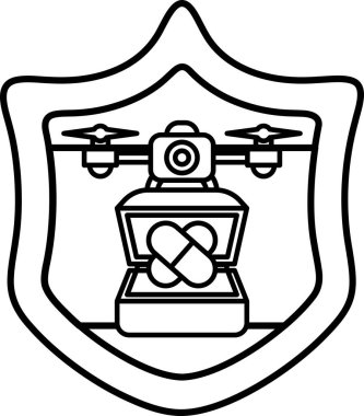 Üzerinde bir kutu olan siyah beyaz bir kalkan resmi. Kutuda 