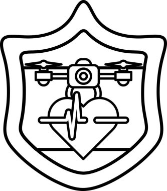 Ortasında insansız hava aracı olan bir kalbin siyah beyaz görüntüsü. İnsansız hava aracı kalbe bağlı ve üzerinde uçuyor. Yenilik ve teknoloji kavramı