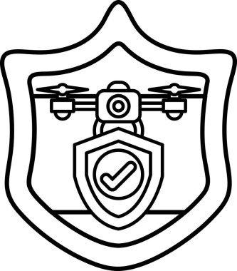 Üzerinde insansız hava aracı olan bir kalkan. Kalkan siyah ve beyaz.