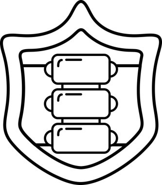 Üzerinde üç kemik olan bir kalkan. Kalkan siyah beyaz. Kemikler birbirine bağlı.