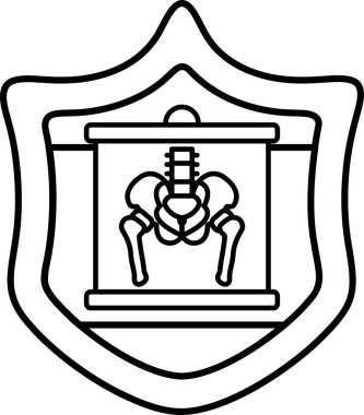 Üzerinde bir iskelet olan siyah beyaz bir kalkan. İskelet bir kaide üzerinde ve bir kemik yapısı ile çevrilidir. Kalkan siyah beyaz ve çok basit bir tasarımı var.