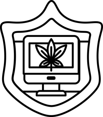 Üzerinde bilgisayar monitörü olan siyah beyaz bir kalkan. Kalkan bir bilgisayar monitörüne benzemek üzere tasarlandı. Monitör, kalkanın yüzeyinin önemli bir bölümünü kaplıyor.