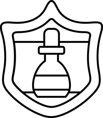 Üzerinde şişe olan bir kalkan. Kalkan siyah ve beyaz.