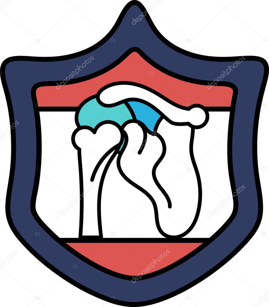 A shield with a heart and a skeleton on it. The heart is surrounded by three other hearts