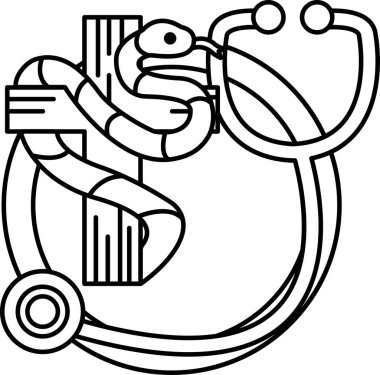 Çemberin üzerine bir haç çizilir ve etrafına bir yılan dolanır. Yılan sarı ve mavidir. Çember steteskopla çevrili.