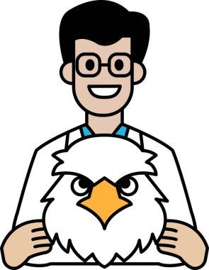 Bir adam yüzünde kızgın bir ifade olan beyaz bir kuş tutuyor. Kuş bir kartaldır.