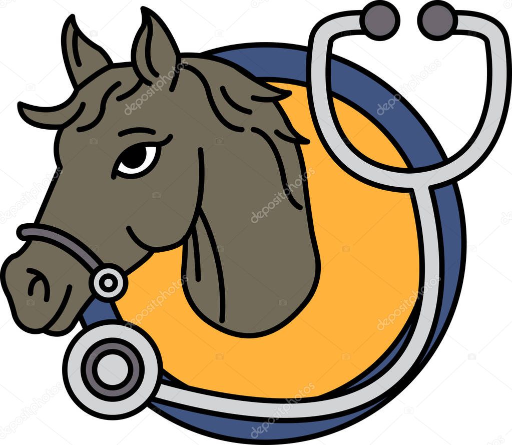 A cartoon horse with a stethoscope on its head. The stethoscope is on the horse's neck