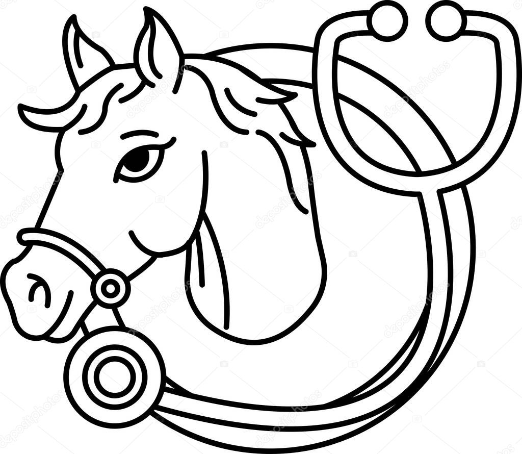 A cartoon horse with a stethoscope on its head. The stethoscope is on the horse's neck