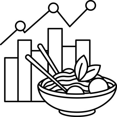 Çizgi grafikli ve birkaç daireli bir kase yemek. Kase erişte ve sebzelerle dolu.