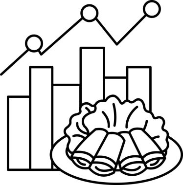 Arka planda grafik olan bir tabak yemek. Grafik gıda endüstrisindeki eğilimi gösteriyor.