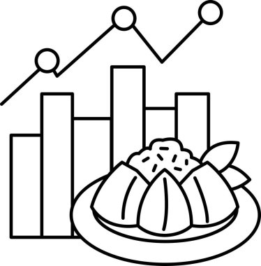 Yanında grafikle birlikte bir tabak yemek. Grafik yukarı ve sağa doğru giden bir doğru gösteriyor.