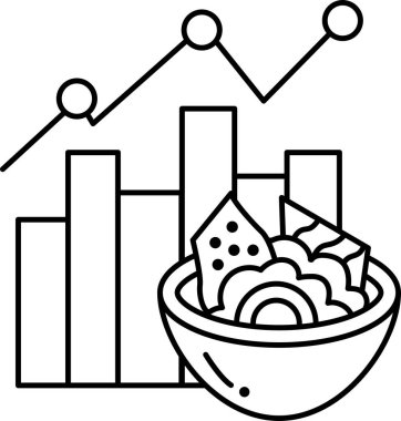 Bir kase yiyecek, üzerinde sayıların grafiği olan gösterilir. Kase sebze ve meyve de dahil olmak üzere çeşitli yiyecek türleriyle doludur.