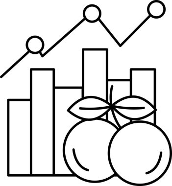 Yukarı doğru giden bir çizgi ve aşağı inen bir çizgi. Grafiğin sağ tarafında bir grup elma var.