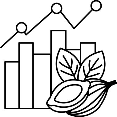 Üzerinde yaprak ve fındık olan bir grafik. Grafik bir bitkinin büyümesindeki eğilimi gösteriyor.
