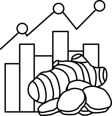 Üç çizgili ve üç daireli bir grafik bir yığın bozuk para ve bir parça zencefil ile gösterilir.